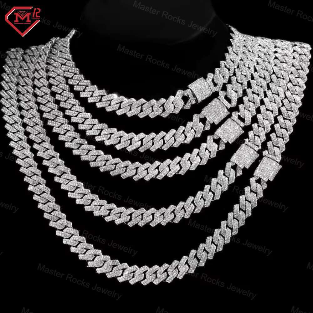 10MM Cuban Link Chain 2 Rows 925 Silver Vvs Iced Out Diamond Hiphop Moissanite Cuban Chain