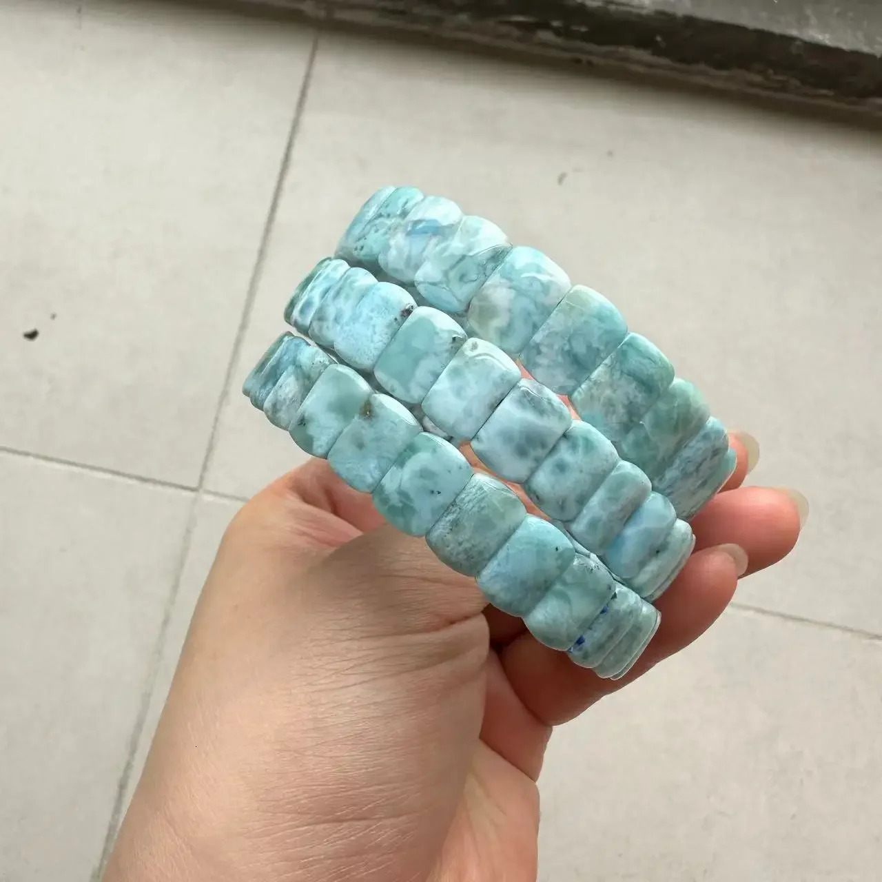 AA grade natural Larimar/copper Pectolite bead bracelet Dominican Larimar gemstone bracelet party gift 250425