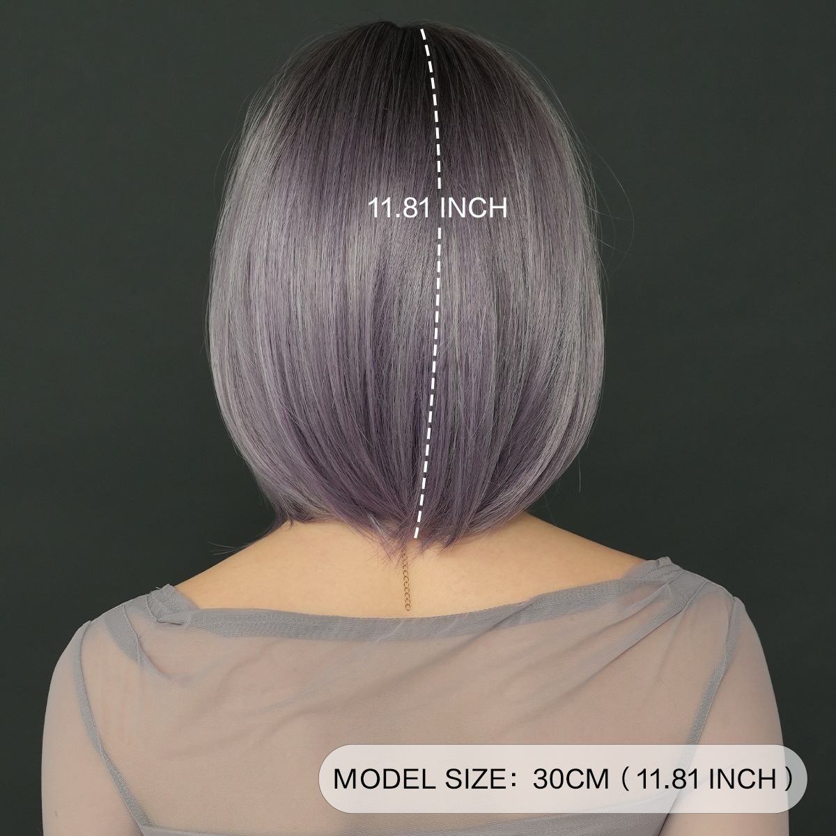 wig 2025 for women with gradient gray purple short straight hair slanted bangs Bob bob short hair synthetic mechanism headband