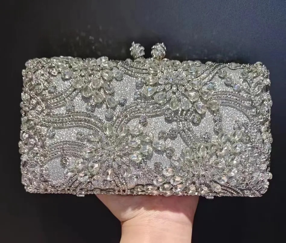 Gold Metal Flower Diamond Evening Bag Womens Crystal Wedding Wallet Party Handbag Ball Official Club Minaudiere 250428