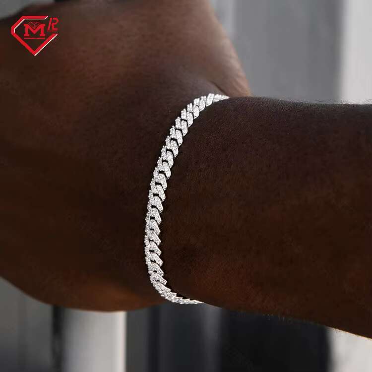 Customizable Hiphop Moissanite Bracelet 925 Sterling Silver 6mm Iced Out Vvs Moissanite Cuban Link Bracelet