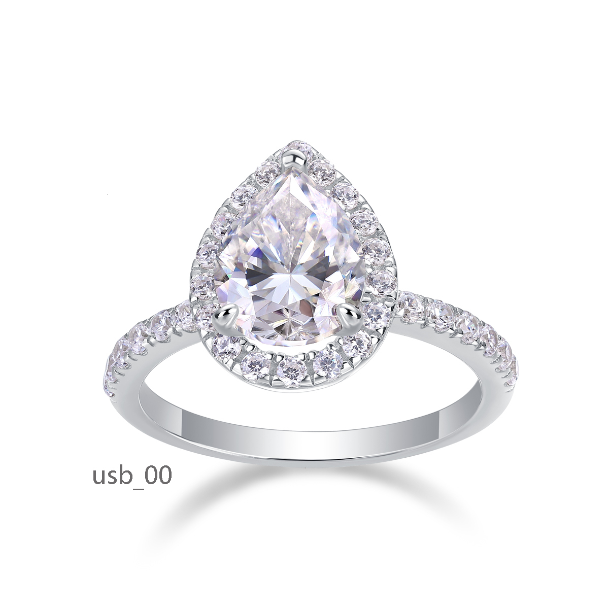 Sevena Fashion White Gold Plated 925 Sterling Silver VVS Tear Drop Moissanite Pear Shape Moissanite Engagement Ring for Women