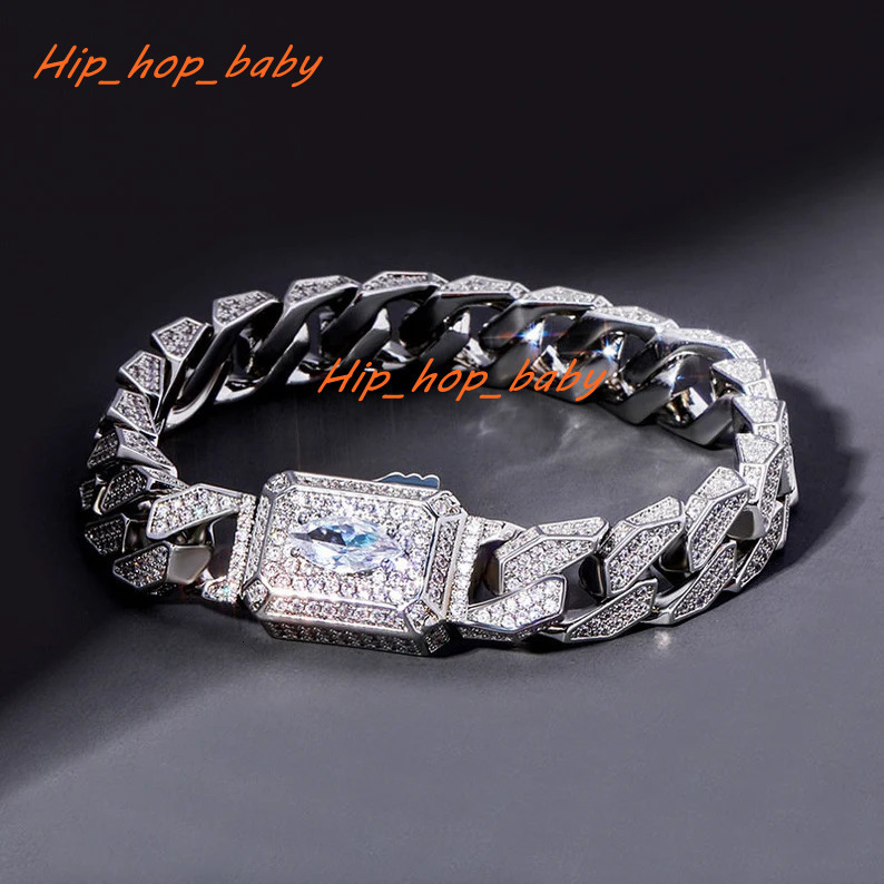 Master Rocks Jewelry 925 Sterling Silver Iced Out 15mm VVS Moissanite Cuban Bracelet Men