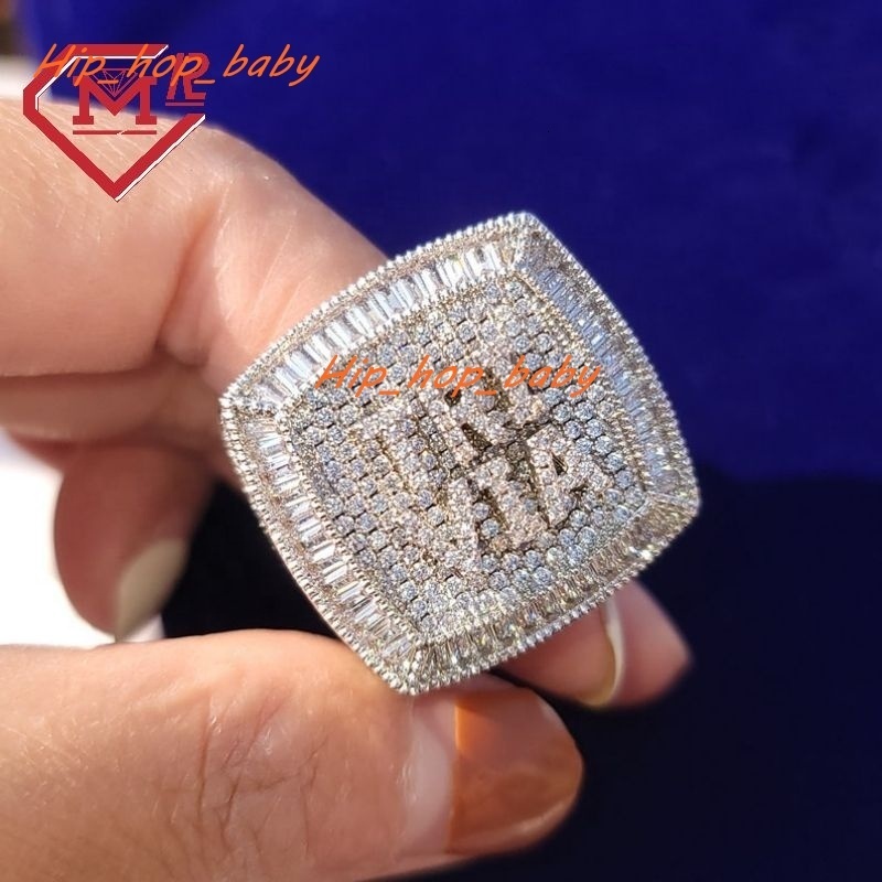 Hip Hop Moissanite Rings 925 Silver Mens Iced Out Baguette VVS Moissanite Buss Down Custom Championship Ring