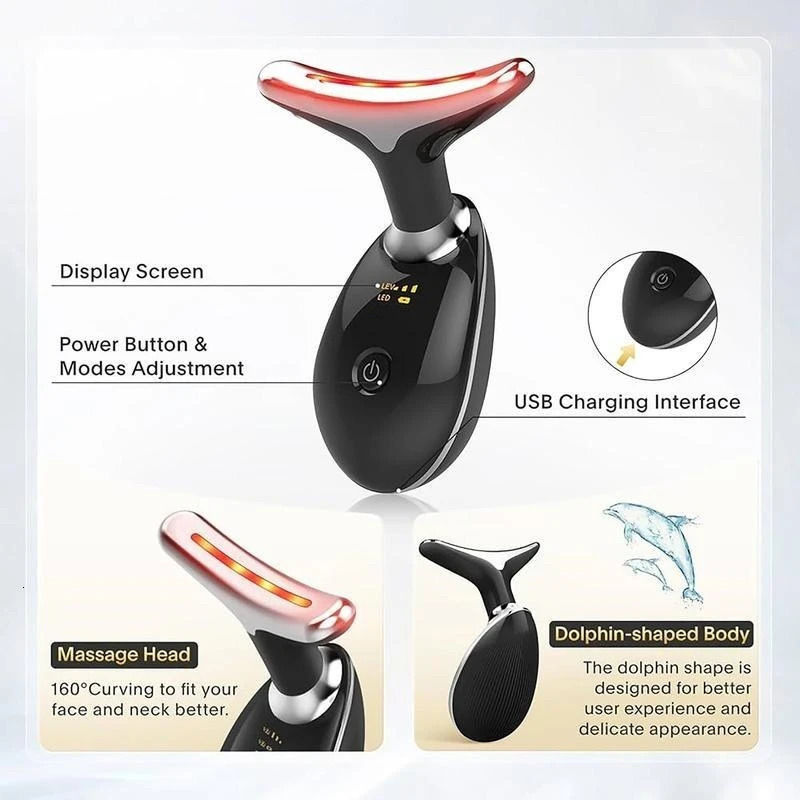 7LED Color Vibrating Neck Device Beauty Gift neck and face skin massager 1 piece set portable usb charging electric ma 250422
