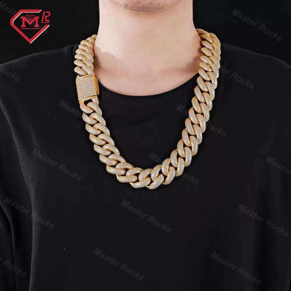 Luxury Cuban Chain Thick 22mm Iced Out 925 Sterling Silver Hiphop Custom Miami Moissanite Cuban Link Chain