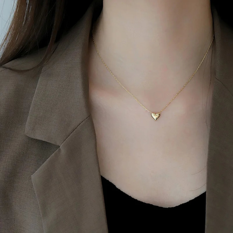 925 sterling silver glossy heart-shaped pendant necklace womens gold-plated 14K gold fashionable temperature anniversary jewelry 250428