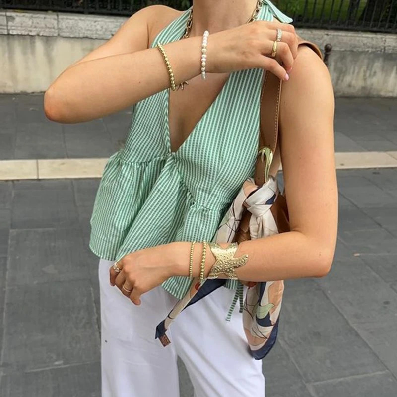 Bohemian plain vest Coquette lace up camisole collar sleeveless vest summer backless crop top womens holiday streetwear 250427