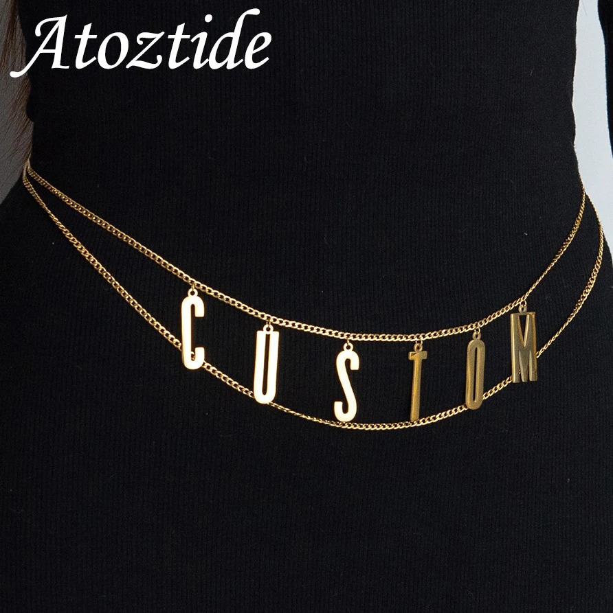 Atoztide Personalized Custom Name Waist for Women Stainless Steel 2 Layer Sexy Body Chain Big Letter Birthday Jewerly Gift 250430