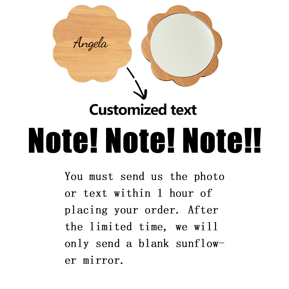 DIY unique text customized wooden sunflower hand mirror, cute flower hand held mirror can be placed in a bag to carry a makeup mirror - personalized b