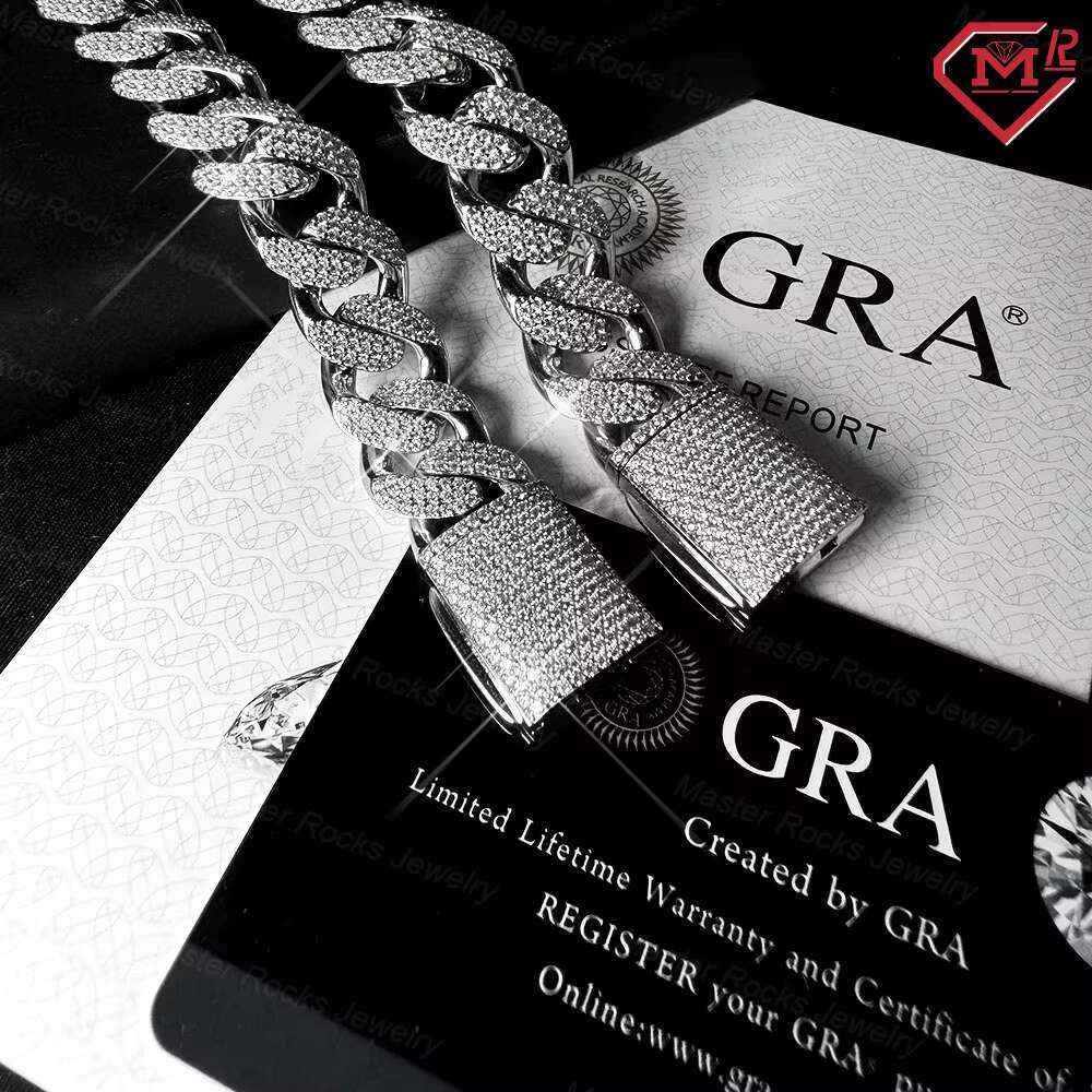 Hiphop Stock Moissanite Cuban Link Chain 15mm 18mm 925 Silver Iced Out Moissanite Cuban Chain