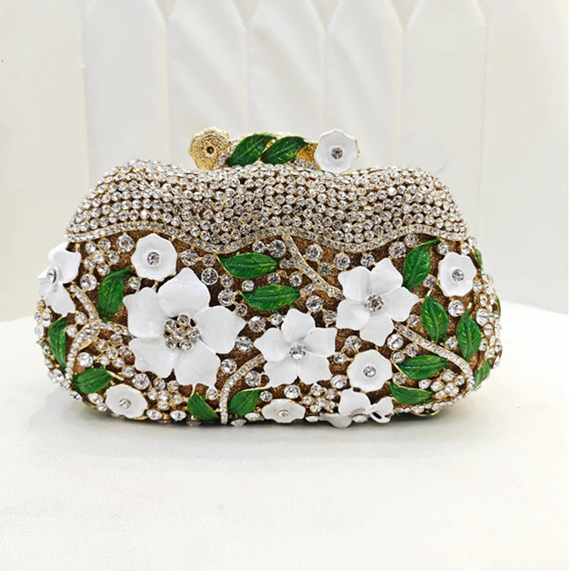 Gold Metal Flower Diamond Evening Bag Womens Crystal Wedding Wallet Party Handbag Ball Official Club Minaudiere 250428