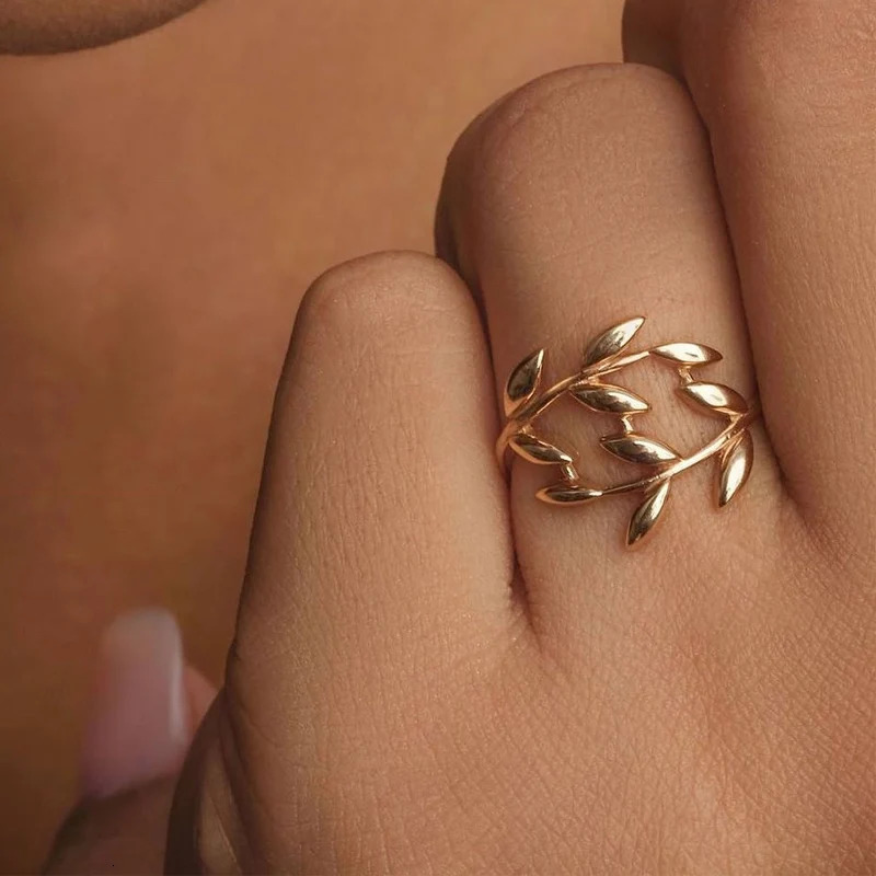 Womens olive leaf ring open gold stainless steel couple wedding jewelry free delivery 250428
