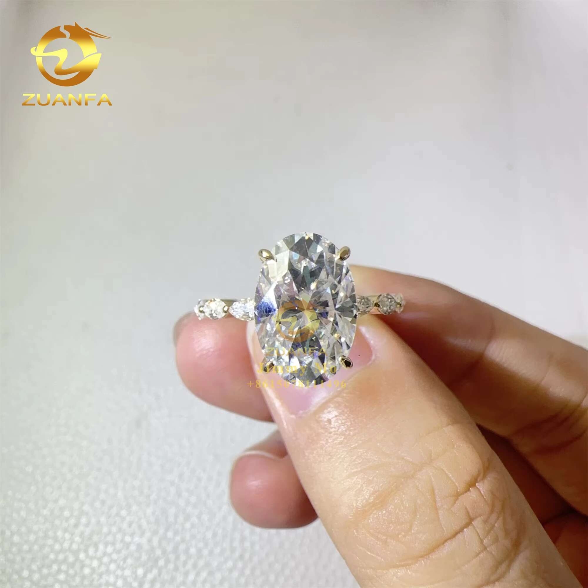 14k Yellow Gold 4.5ct Iced Crushed Oval Marquise Moissanite Diamond Engagement Wedding Band Ring Women Gift GRA Certificate