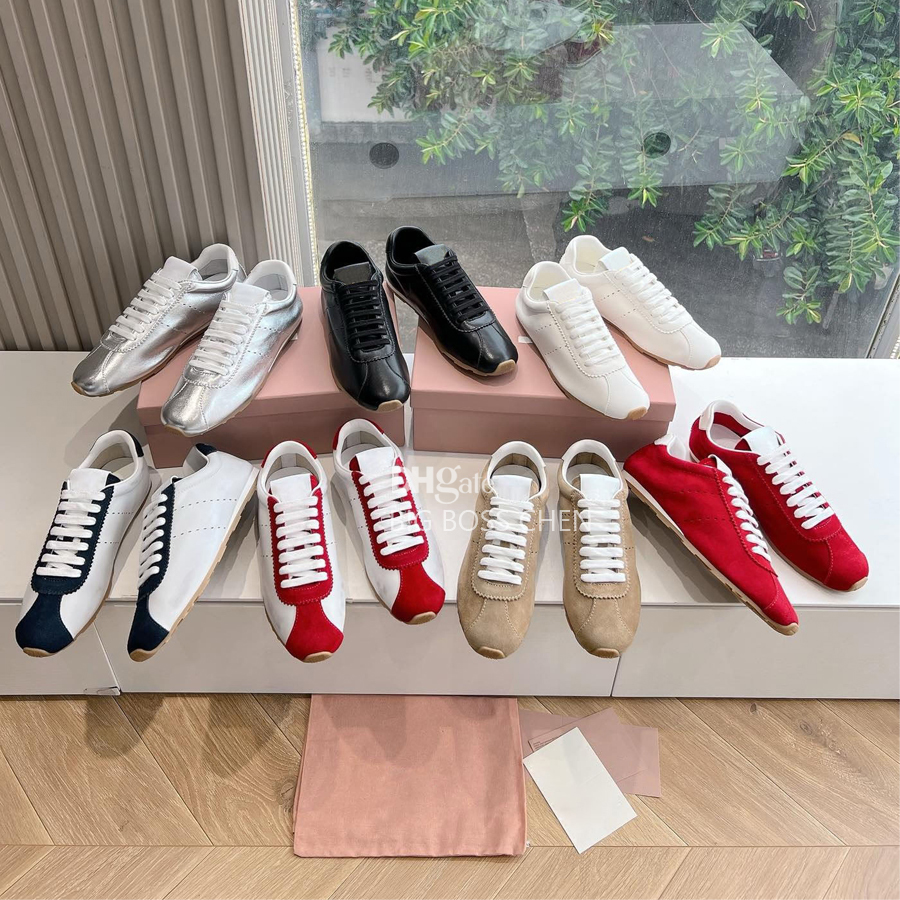 Vintage Top quality Suede Tennis shoes women's Genuine leather Lace-up Low-top Flat shoes Leisure Runway sneakers Luxury designer casual Sport shoe Factory footwear