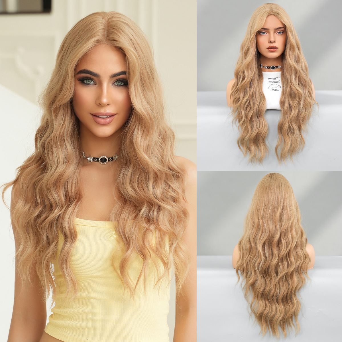 quality High brown small lace wig for women with natural long curly hair and large waves and a headband