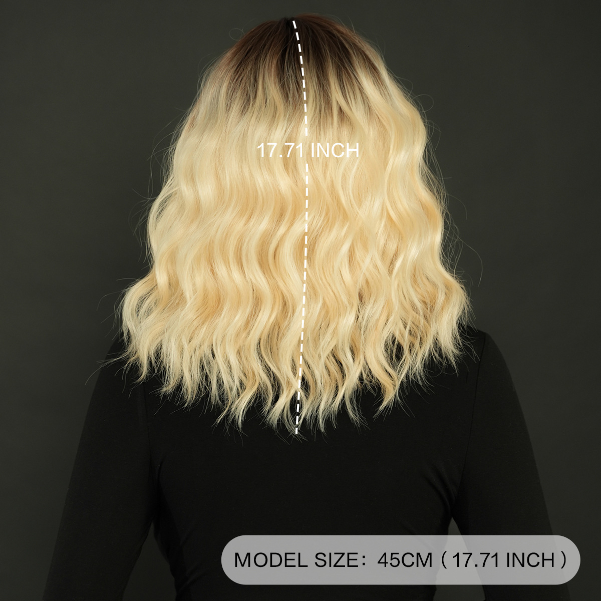 gold Gradient wave shoulder length wig for women full head cover with bangs hair dye on the top of the head commonly used in Japan