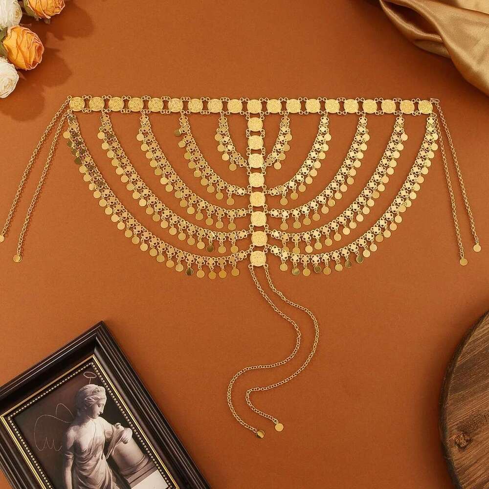 Arab Jewelry Golded Alloy Coin Tassel Head Chain Headband For Women Bridal Headdress Wedding Accessories