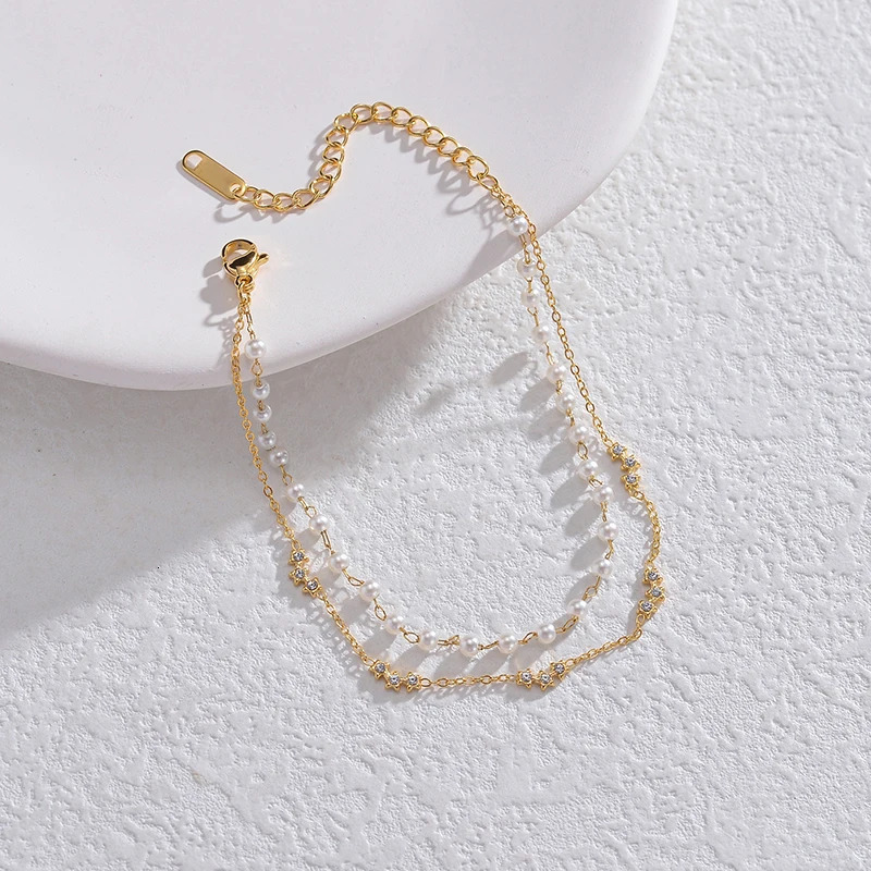 Romantic Pearl Wedding Bracelet Double layer Stainless Steel Female Celebrity Charm Engagement Jewelry Girlfriend Gift 250428