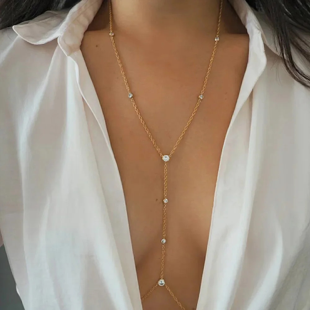 Stonefans Simple Cross Bra Chain Rhinestone Body Jewelry Bikini Summer Beach Fashion Chest Chain Necklace Accessories Clothing 250430