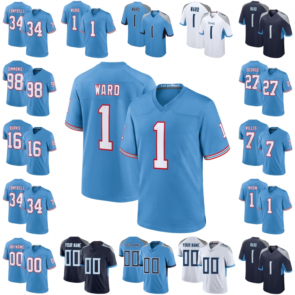 1 Cam Ward Football Jersey Ridley 4 Lockett Tony Pollard Jeffery Simmons Treylon Burks Steve McNair Eddie George Warren Moon Campbell