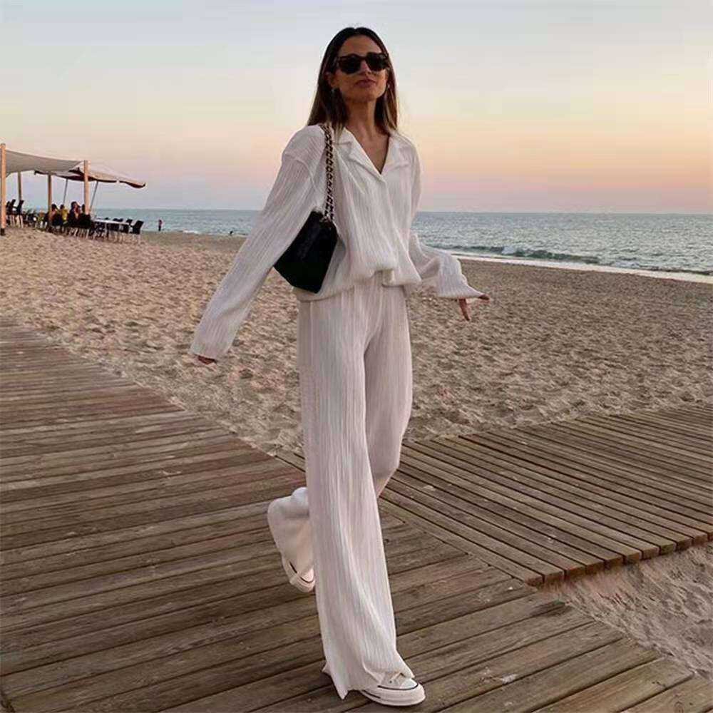 Hot selling items in spring summer of 2022, European American solid color texture loose and slimming pleated suit 20250083, 2025 new casual versatile 