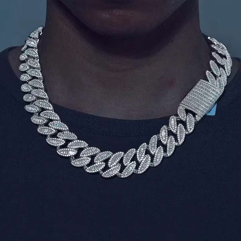 Hiphop Cuban Link Chain Necklace Miami Moissanite 925 Sterling Silver 20mm Moissanite Cuban Chain