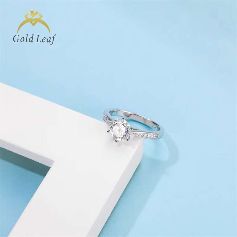 Goldleaf Jewelry 2023 Fashion Ring 1ct Round Brilliant Engagement Moissanite Ring White Gold Plated Sterling Silver 925 Vint