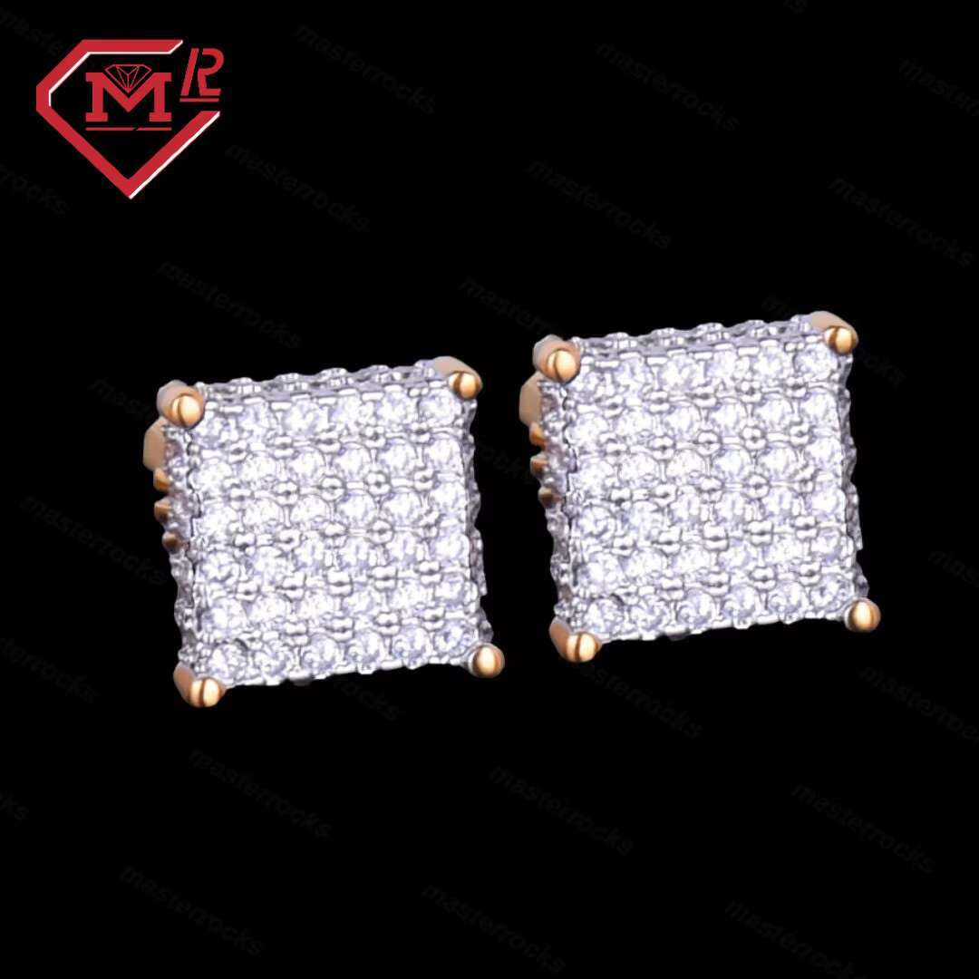 Hot Sale Square Shape Moissanite Stud Earrings S925 Sterling Silver Hiphop Fashion Trendy Cool Man Earrings