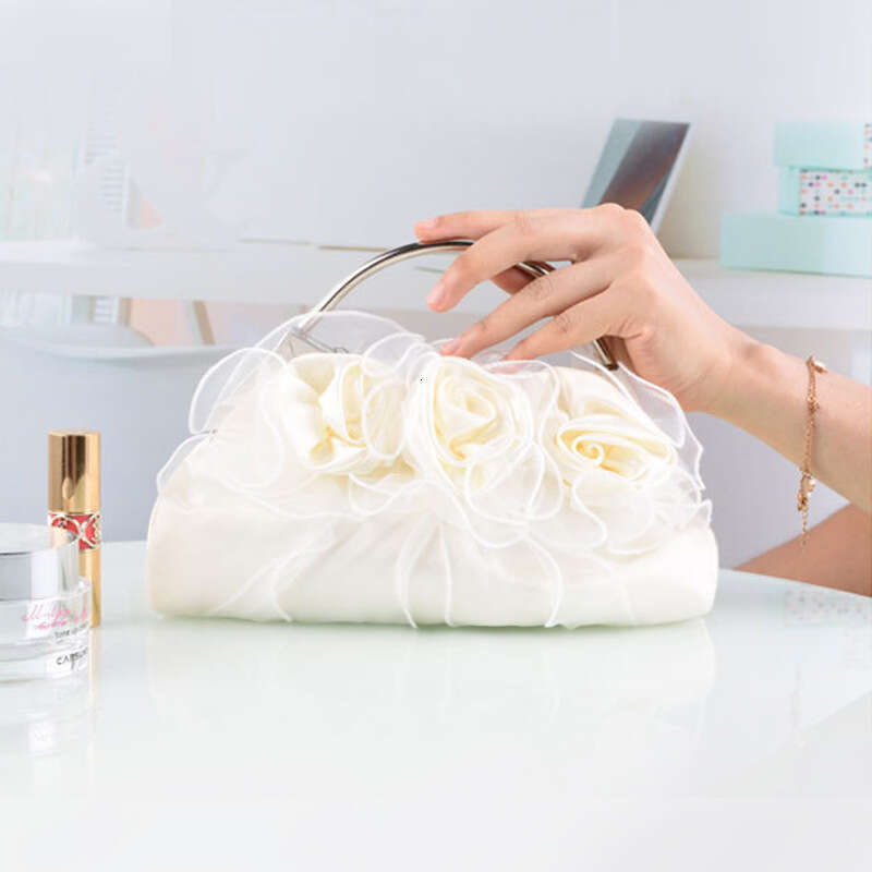 Dinner Bag New Women S Mesh Flower Handbag Exquisite Satin Evening Bag Bride Fairy Bag KQ