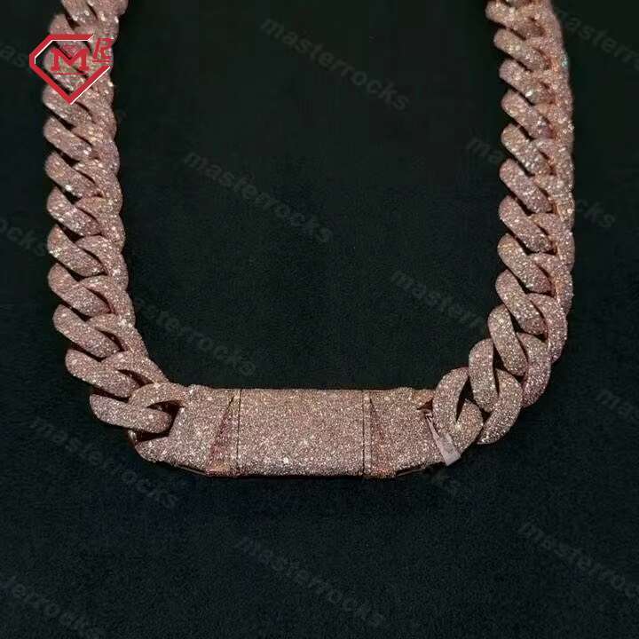 Miami Cuban 20mm 4 Rows Rose Gold Plated Vvs Diamond 925 Silver Iced Moissanite Cuban Link Chain for Men