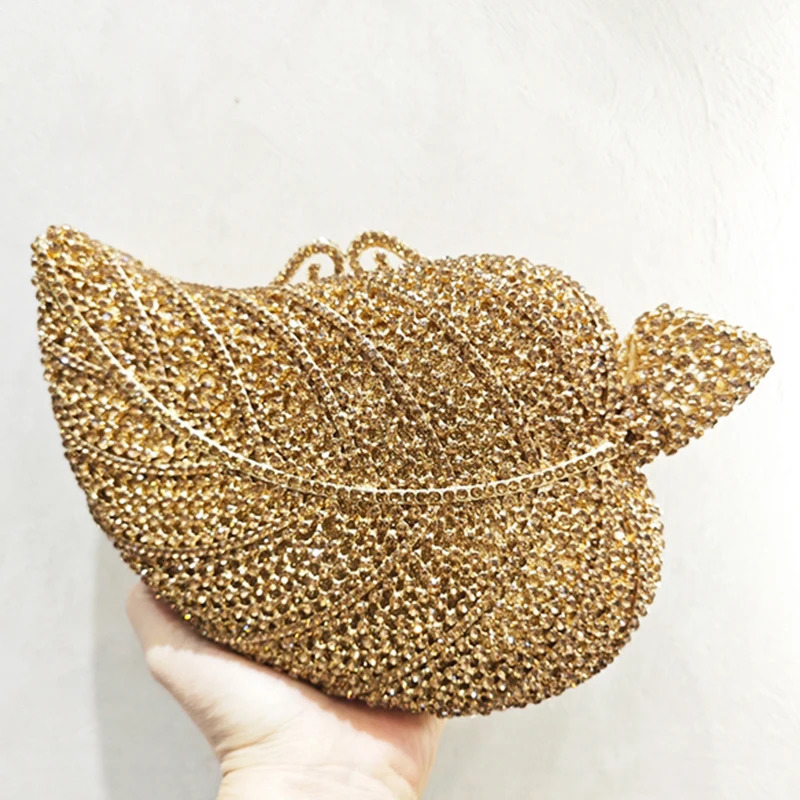 Gold Metal Flower Diamond Evening Bag Womens Crystal Wedding Wallet Party Handbag Ball Official Club Minaudiere 250428