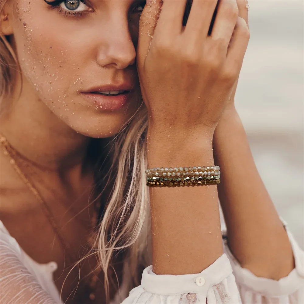 designer bracelet women luxury jewelry gold mens bracelet Fashion 4Pcs Colorful for Women Men Faceted Crystal Beads Bracelet Set Handmade Shiny Jewelr - view 5