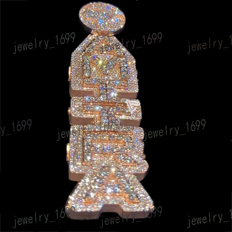 Fine Jewelry Hot Design Custom 3D Iced Name Moissanite Pendant Charm Iced Two Tone VVS Moissanite Hiphop Men Letters Pendant