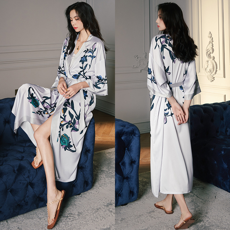 B858-Summer ice silk pajamas ladies thin sexy nightdress colorful lace silk short sleeves high-end summer home clothes