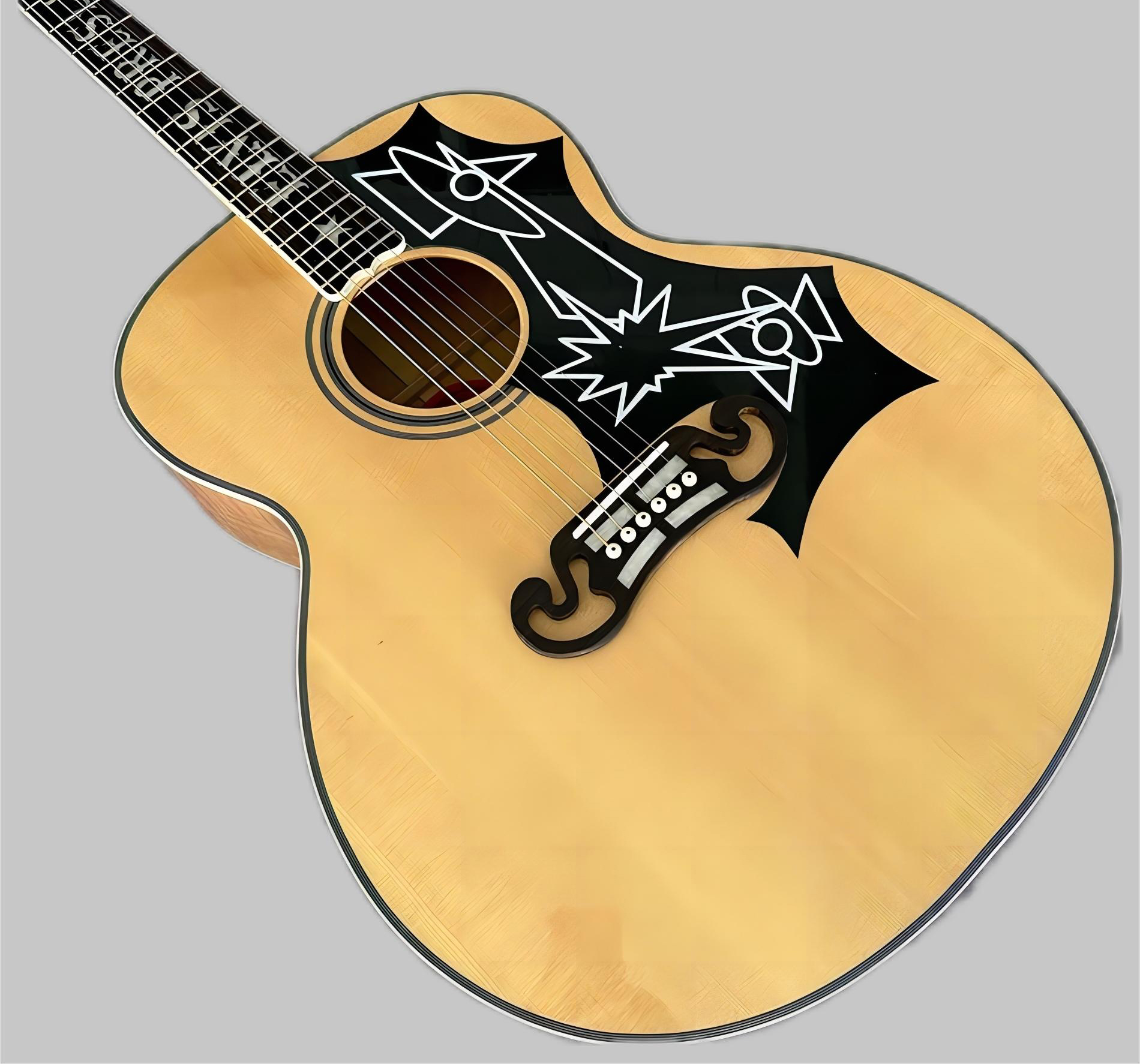 deluxe jumbo acoustic guitar black finish solid top folk guitare acoustique rosewood fretboard