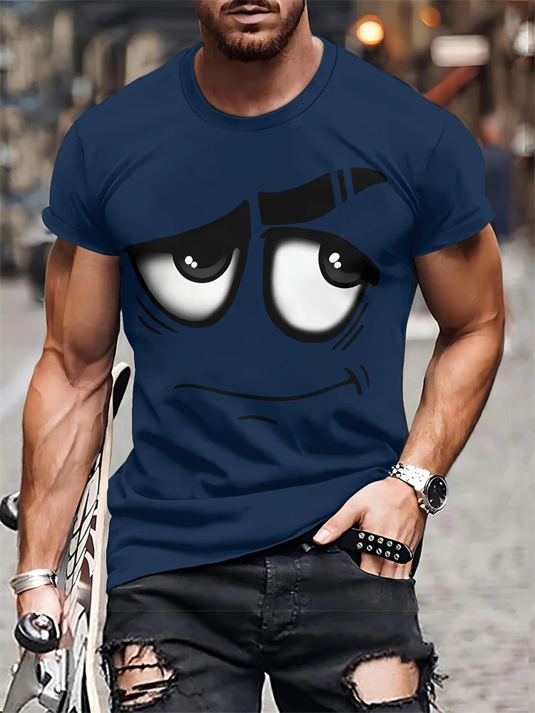 summer casual mens Tshirt fashionable 3D funny expression printed short sleeved street oversized hiphop top 250430Z