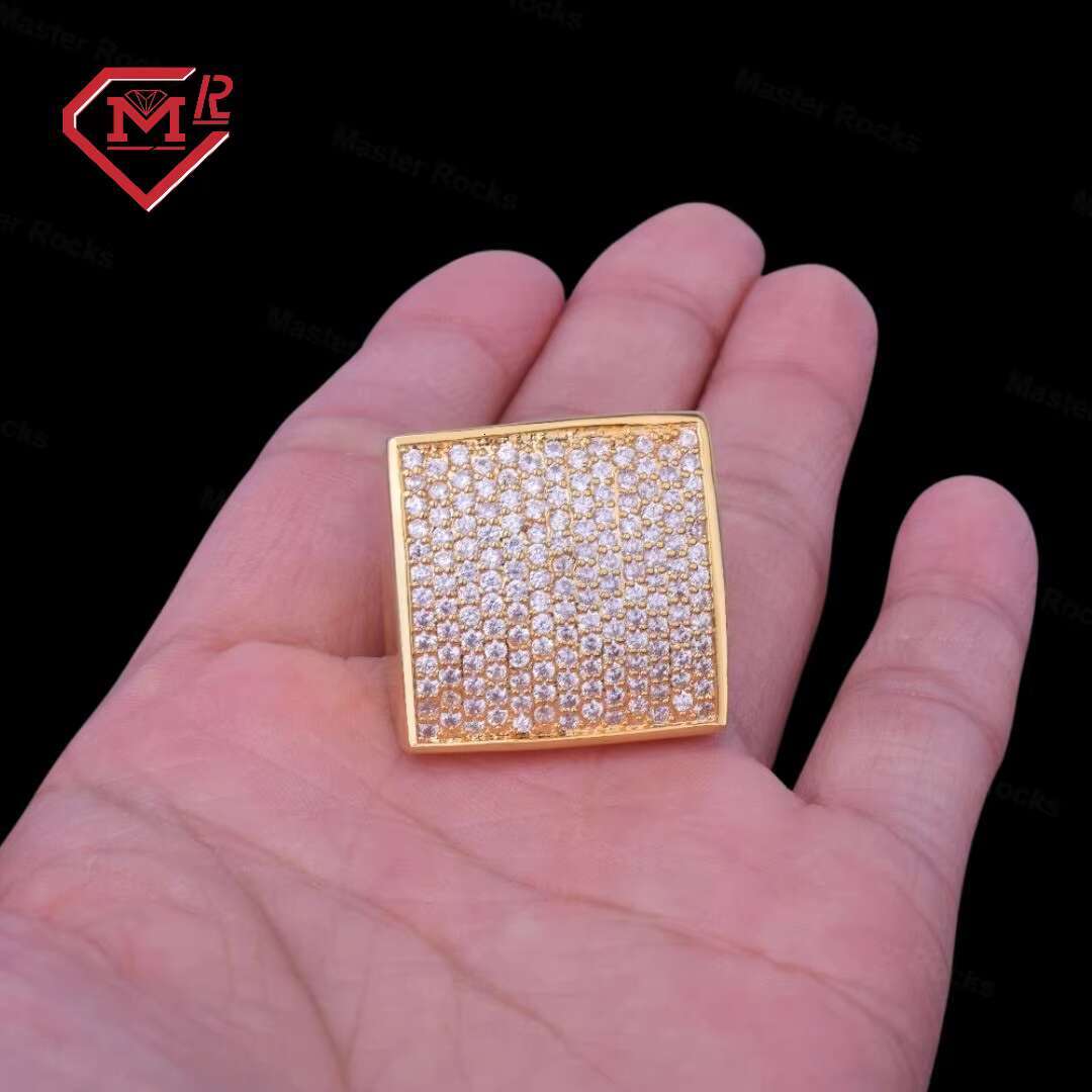 Hip Hop Big Cubic Stone Iced Out Pinky Ring for Men 925 Silver Square Luxury Moissanite Ring Mens