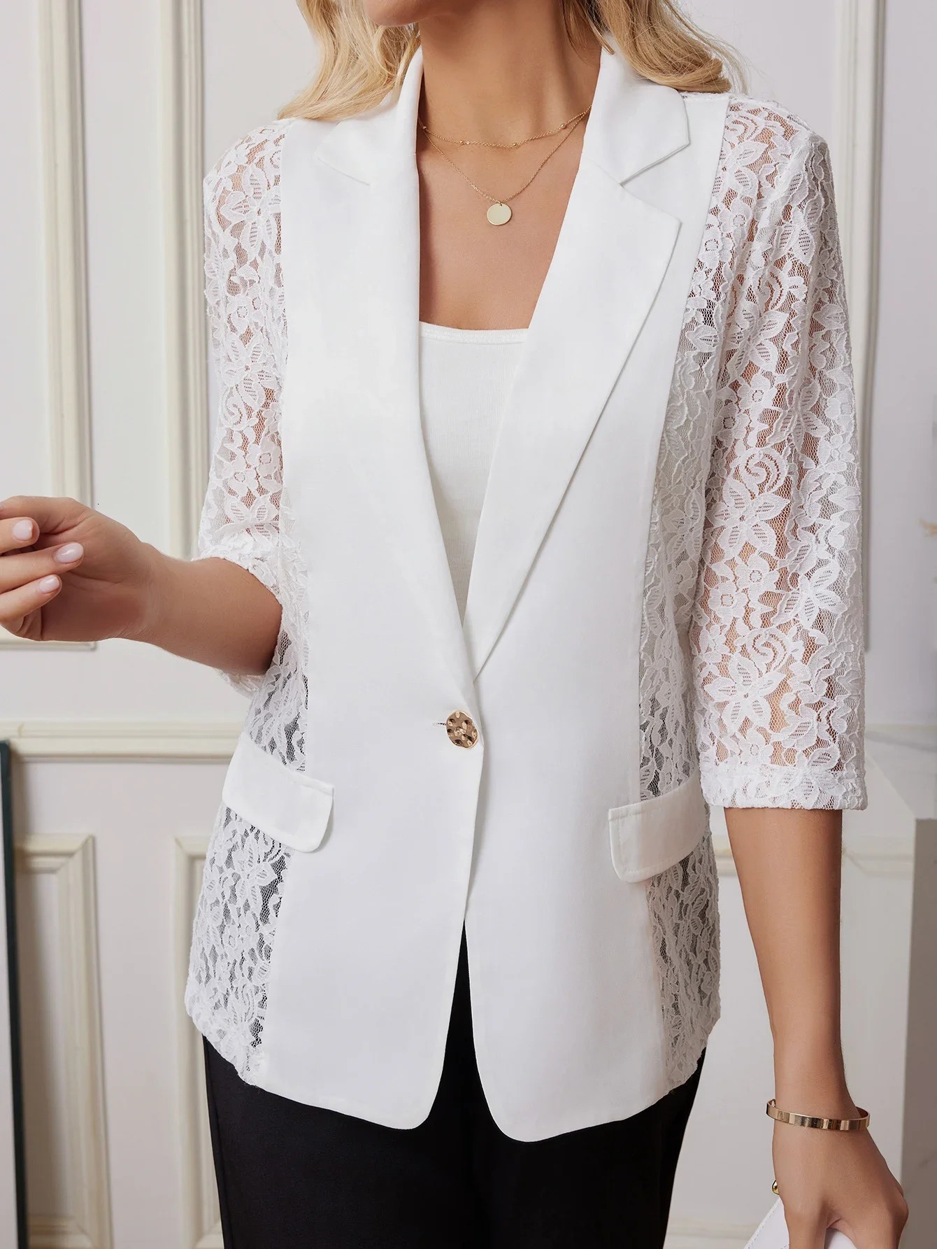 SpringSummer Small British Womens Casual White High end Business Collar Button Coat 250428
