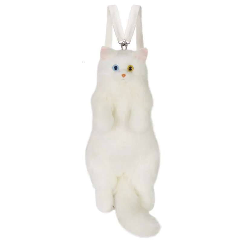 Super Cute Trendy Fashion White Plush Girl Backpack Pure Handmade Simulation Cat Shopping Bag Birthday Gifts For Kids