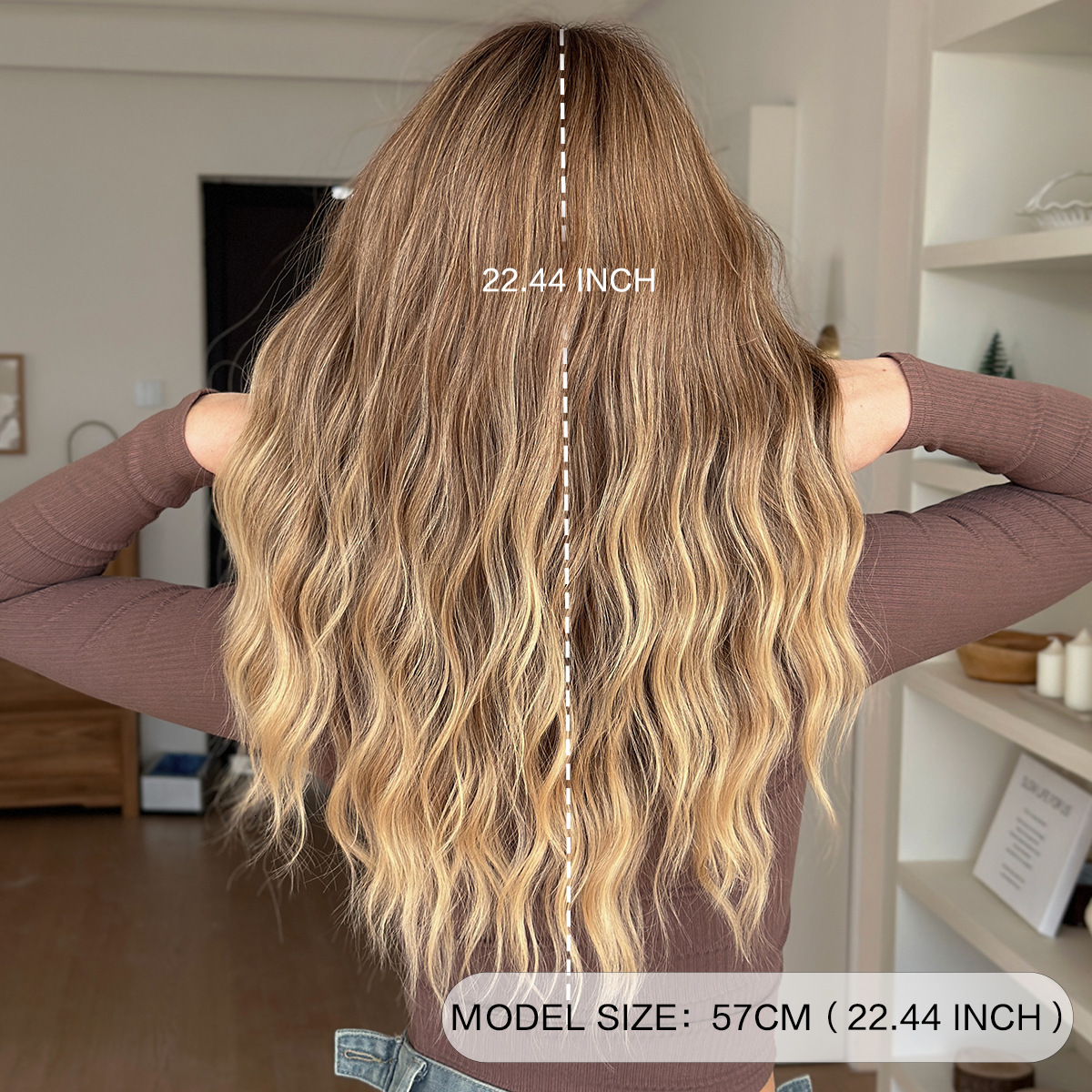 gradient 2025 brown medium long wavy curly hair with bangs top dyed appearance natural mechanism full head cover