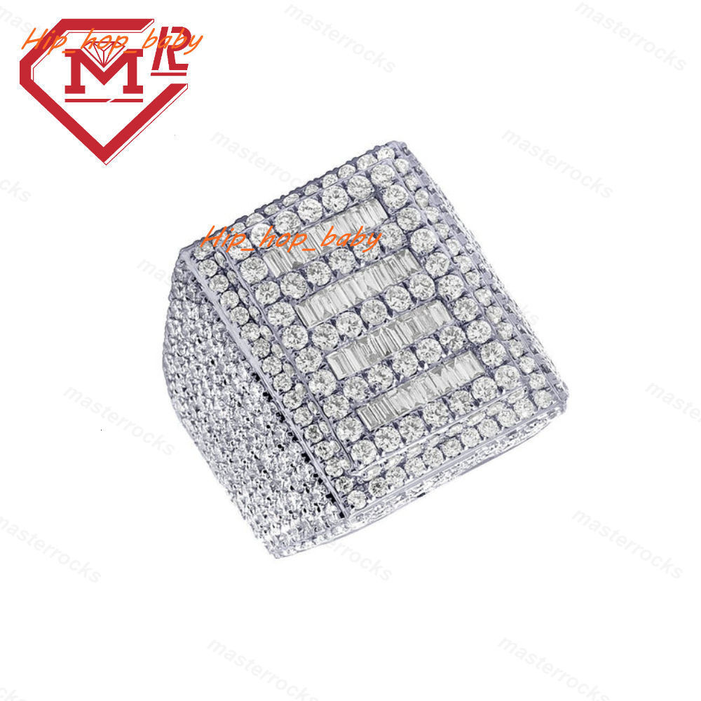 Gra Certified Hiphop Moissanite Ring Men Punk Rapper Baguette Cut 925 Silver VVS Iced Out Moissanite Ring
