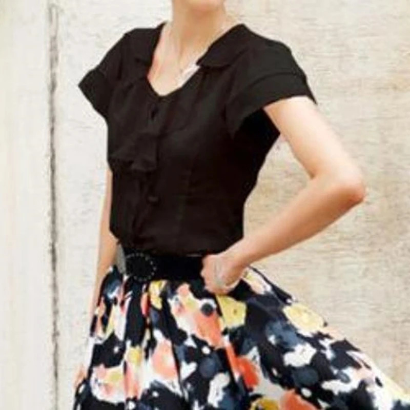 Arrival 2024 Chiffon Short sleeved Womens Shirt Fashion Ruffle White Black Office 250425
