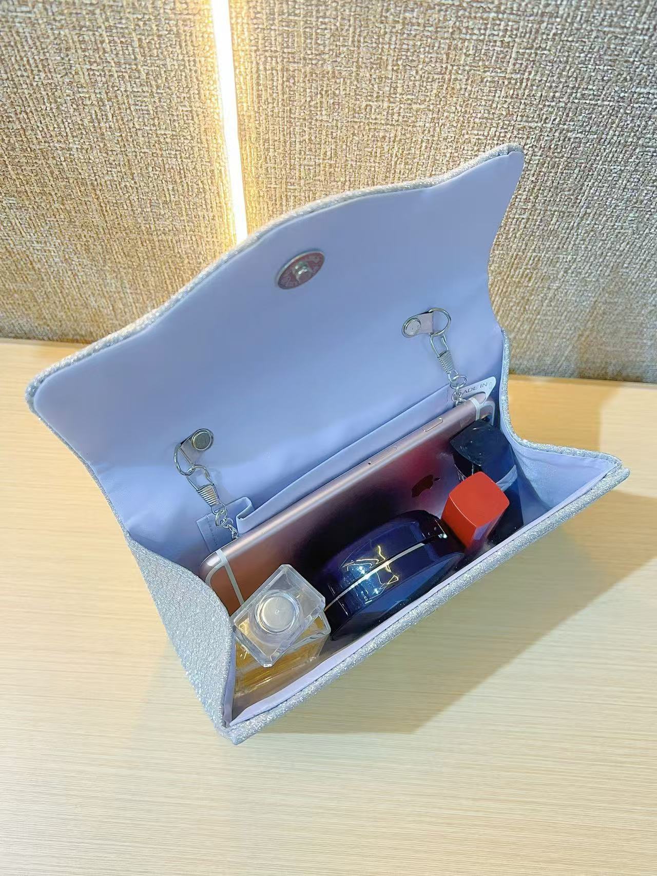 Bright Silk Evening Bag Women Elegant Fashion Banquet Clutch Chain Shoulder Bags Purse Female Wedding Party Handbags