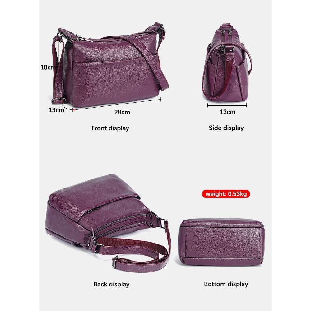 Zency 100% Genuine Leather Fashion Purple Women Shoulder High Quality Elegant Lady Crossbody Bags Black Messenger Bag