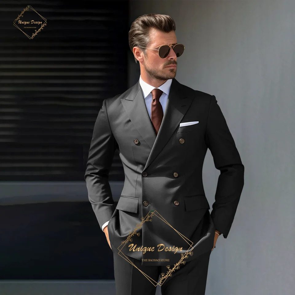 Mens Elegant Chocolate Brown Double Chest Set Suitable for Fashionable Formal Wearing Custom Tailcoat Used Wedding Banquet 250428