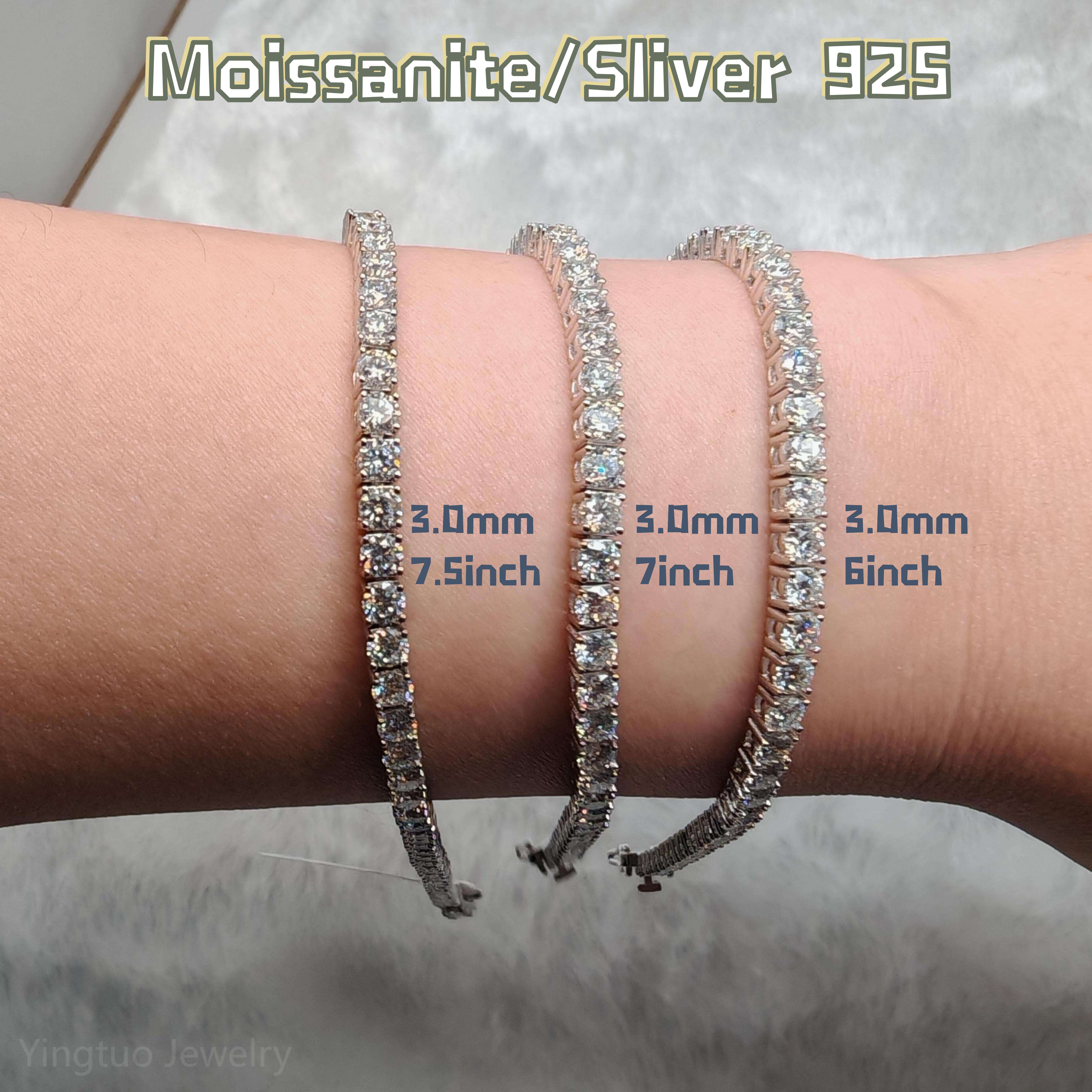3/4/5/6.5mm HipHop Moissanite Tennis Chian Bracelet in 18K White Gold Plated 925 Sterling Silver Custom 9K 10K 14K Jewelry