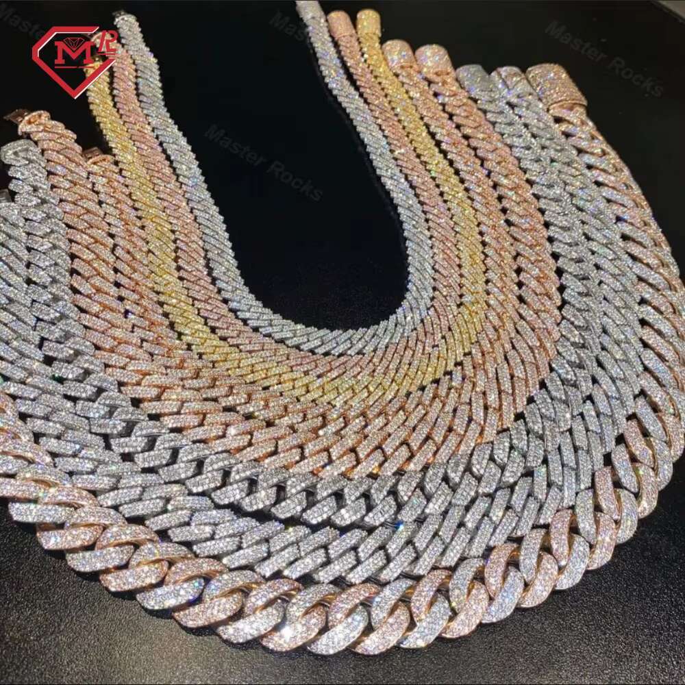 Rts 8mm 10mm 12mm Iced Out Cuban Pass Diamond Tester D Vvs 925 Sterling Silver Moissanite Cuban Link Chain