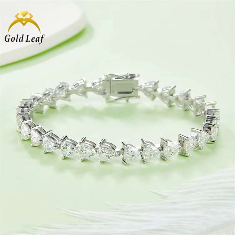 Goldleaf Hiphop Fashion Jewelry S925 Silver Charms Triangle Moissanite Tennis Chain Bracelet with Gold Plated for Women Men Gift