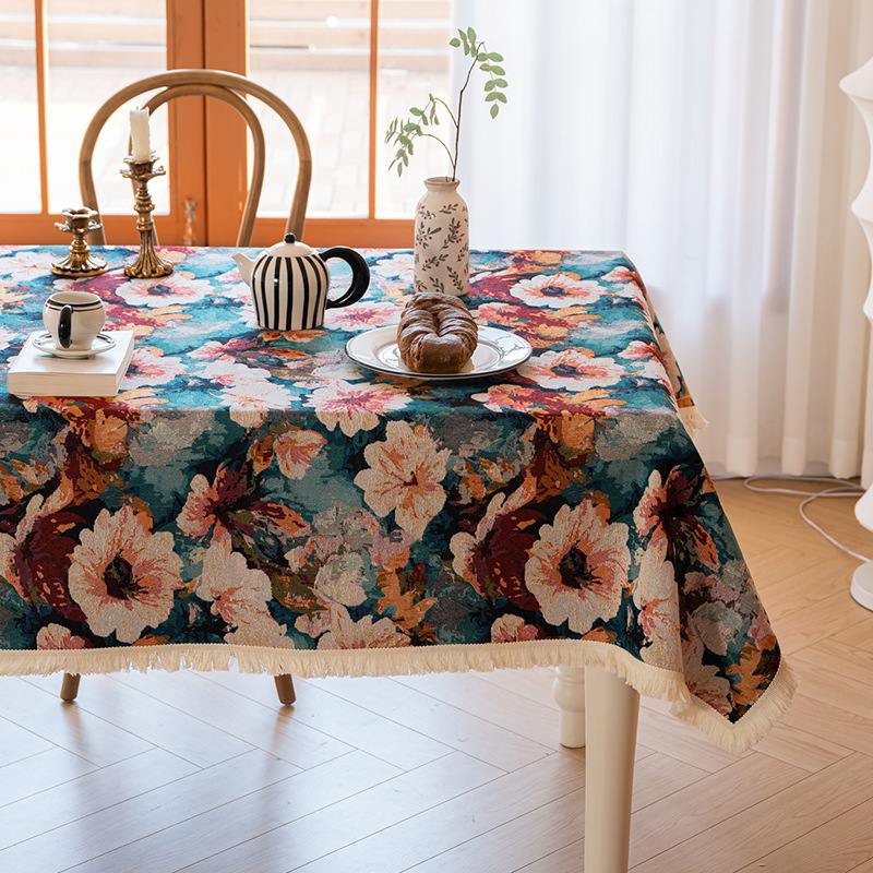 W17 Cotton and Linen Fabric Tablecloth Pastoral Style High-end Tablecloth Oil Painting Style Yarn-dyed Jacquard Tablecloth Coffee Table Cover